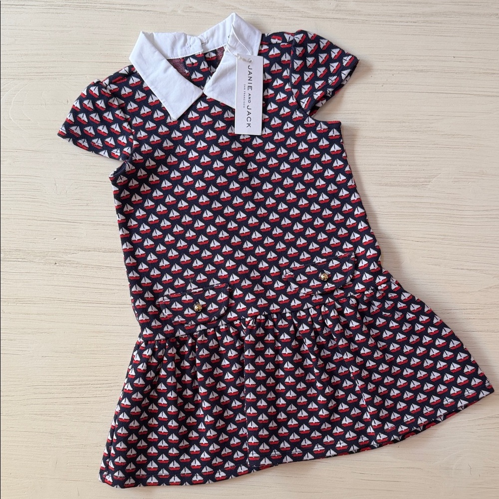 Janie and Jack Blue Dress with Sailboat Print